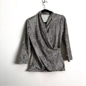 J.McLaughlin Reptile Print Catalina Faux Wrap Blouse Olive Green Ivory